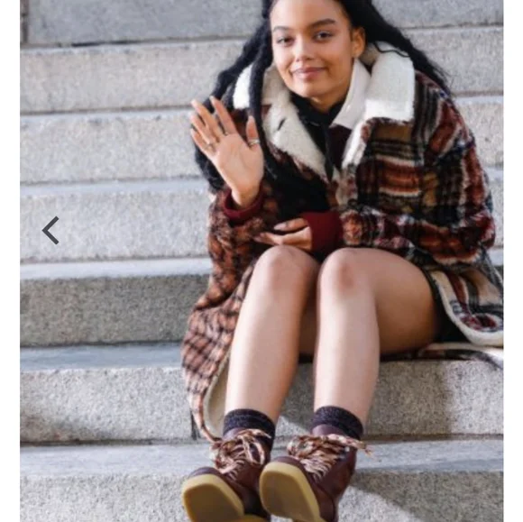 Something Navy Faux Fur Plaid Teddy Trucker Coat - Picture 3 of 12